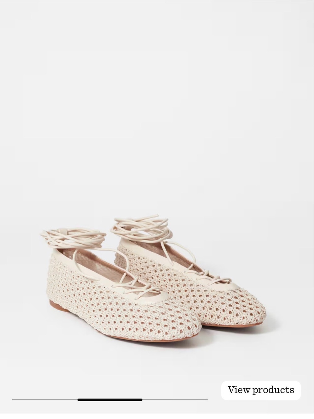 Lace-Up Crochet Ballet Flats in Cream